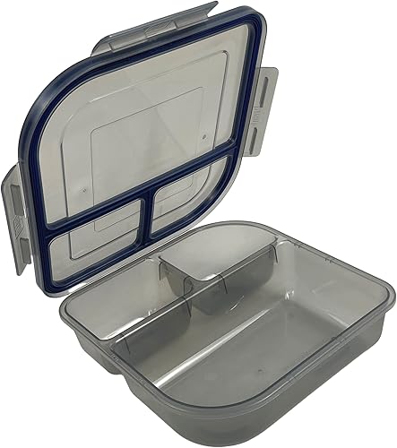 Recipiente pequeño para alimentos con 3 compartimentos, 8.0 in x 8.0 in x 2.6 in, reutilizable, apto para microondas, humoazul