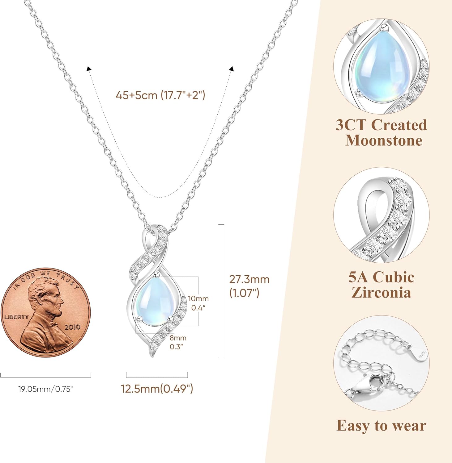 925 Sterling Silver Moonstone Necklace New Beginnings, Valentine's Day Jewelry Gifts, Created Moonstone Jewelry June Birthstone Necklace for Women, Inspirational Birthday Graduation Gifts for Her Best Friend Sister Daughter Mom - Image 6