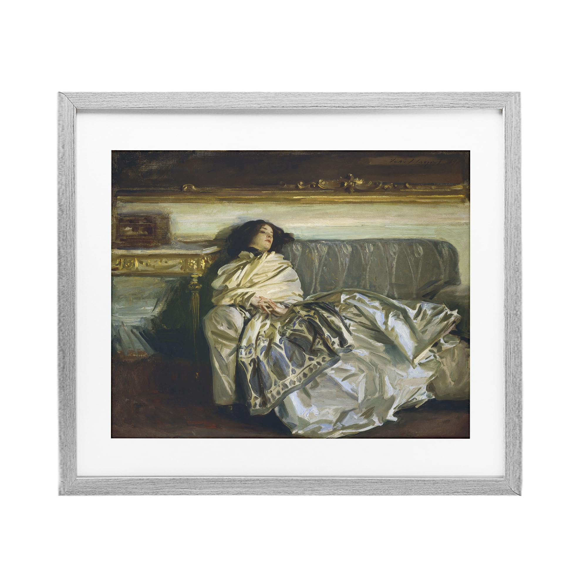 Stupell Industries 'Restful Woman Classic', Framed Print Under Glass, Gray, 21 x 17 Inches, Easy to Hang and Sturdy, Made in USA, by Lil' Rue