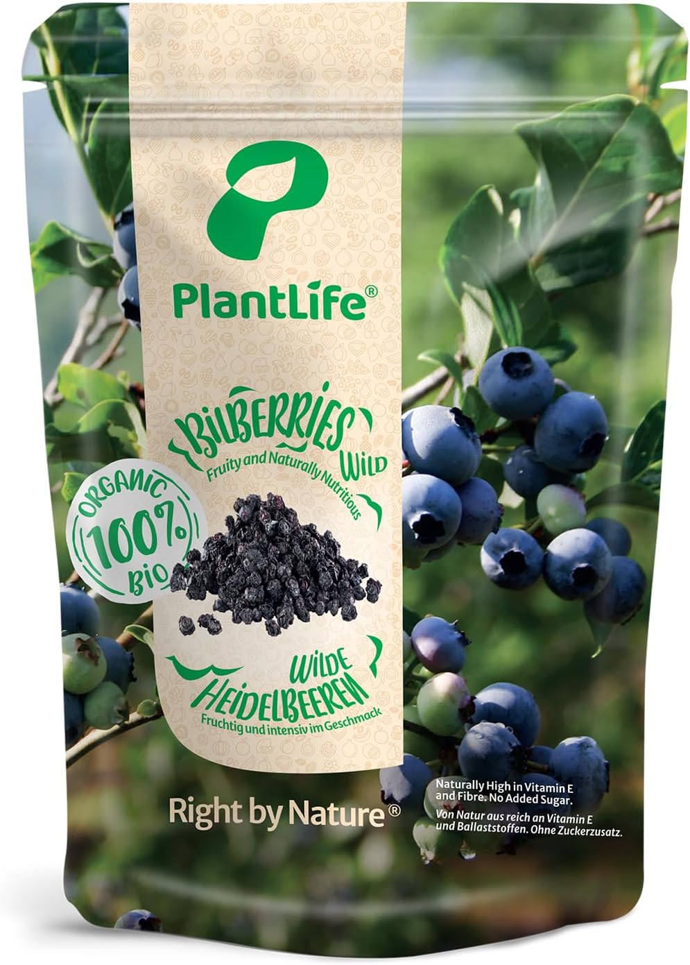 Plantlife Organic Bilberries 350g Raw, AirDried, Unsweetened and