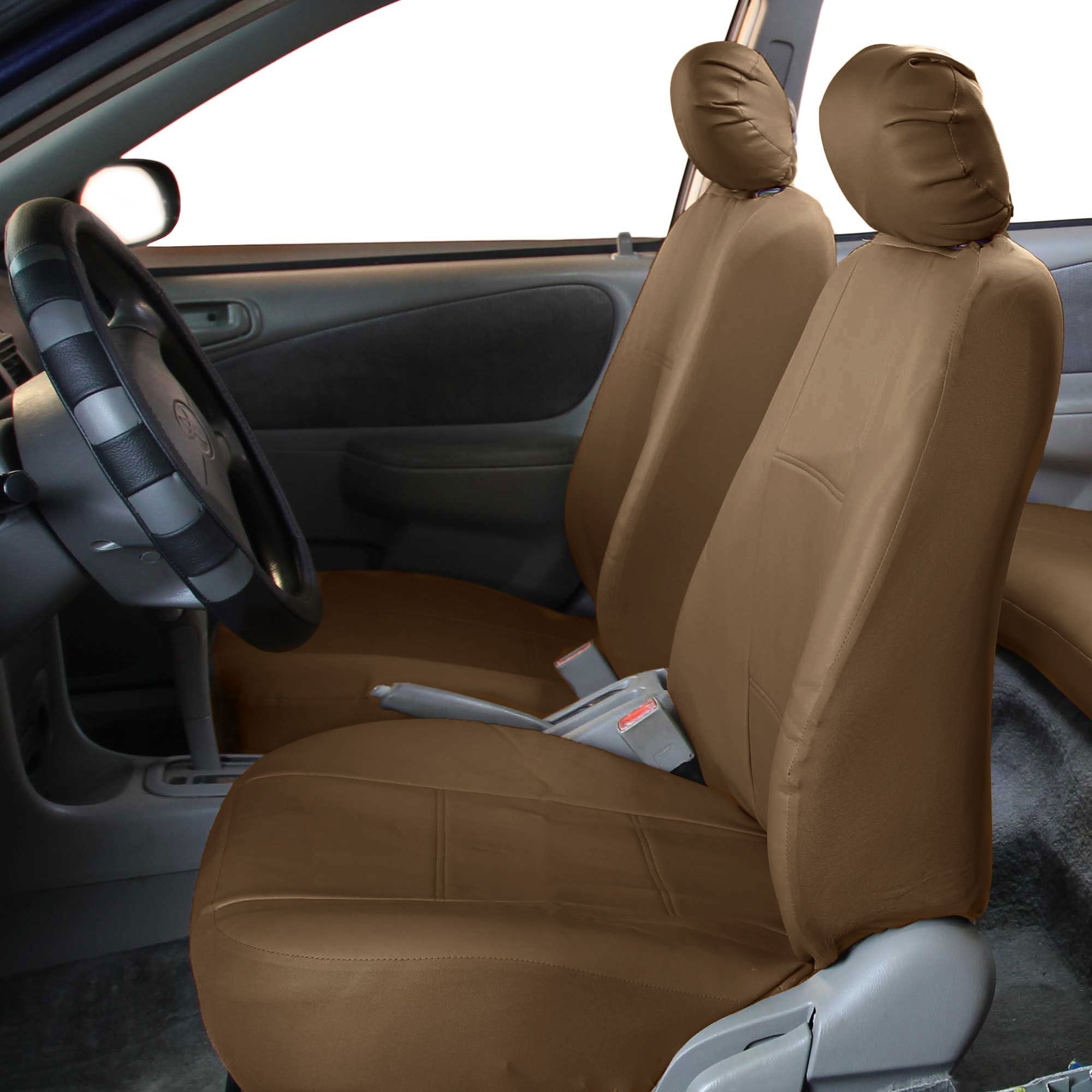 FH-PU005115 Exquisite Leather Car Seat Covers, Airbag compatible and Rear Split Beige Color