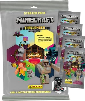 Panini Minecraft Challenges Trading Card Starter Pack, Lisansl  Koleksiyon Alb m , 3 Booster + Limited Edition Kart