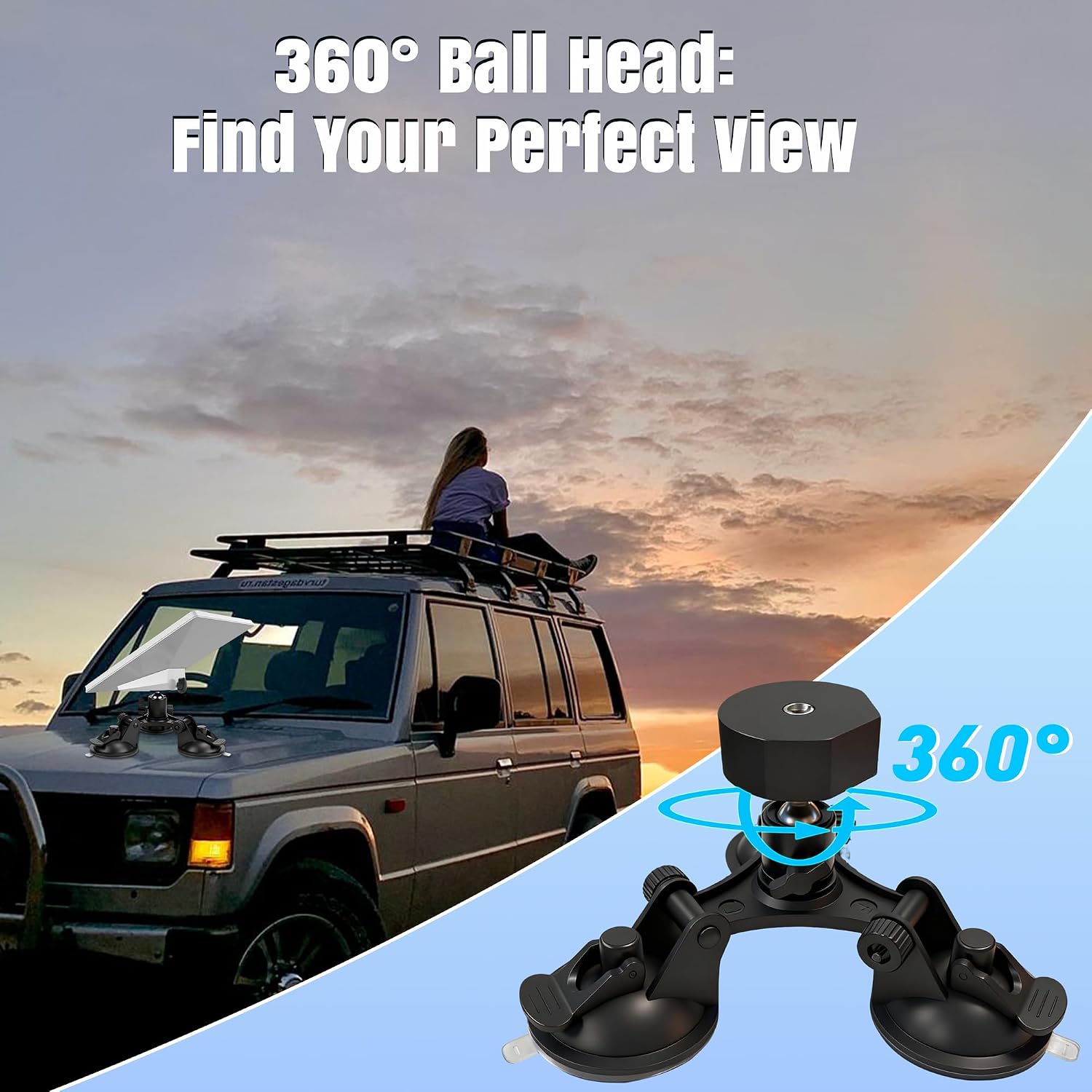 Starlink Mini Mount, Suction Cup Roof Mount with Triple Locking Base with Dual 1/4" & 3/8" Threads, Suitable for Smooth Surface Installation Such as Roof/Sunroof/RV/Windows