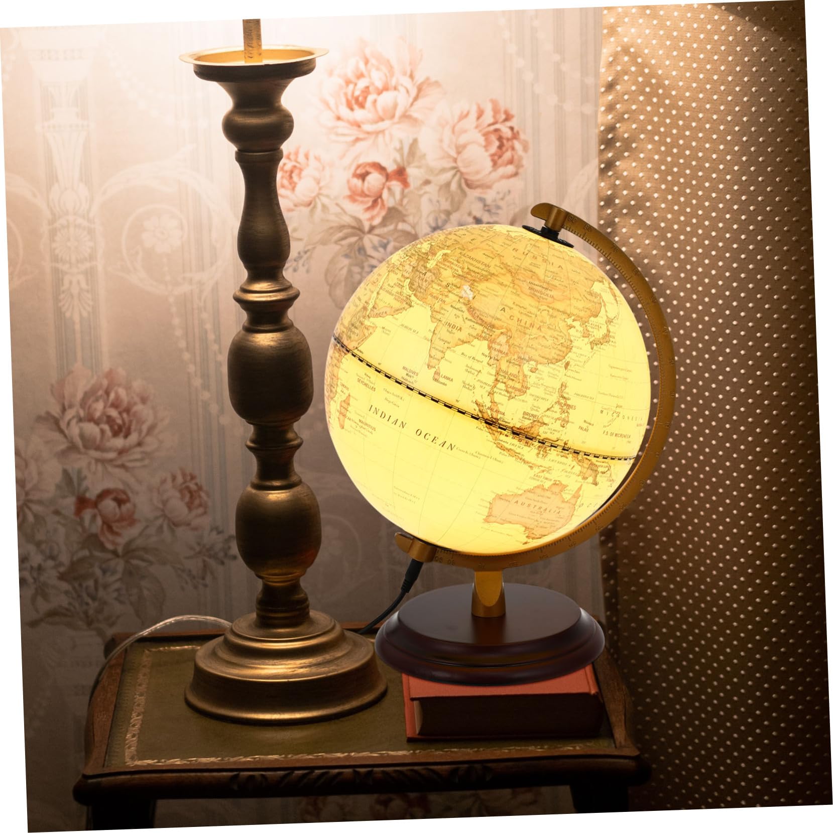 ifundom Mappamondo Antico Luminoso Da Scrivania Globo Decorativo Con Illuminazione Per Insegnamento Accessorio Elegante Per Casa e Ufficio