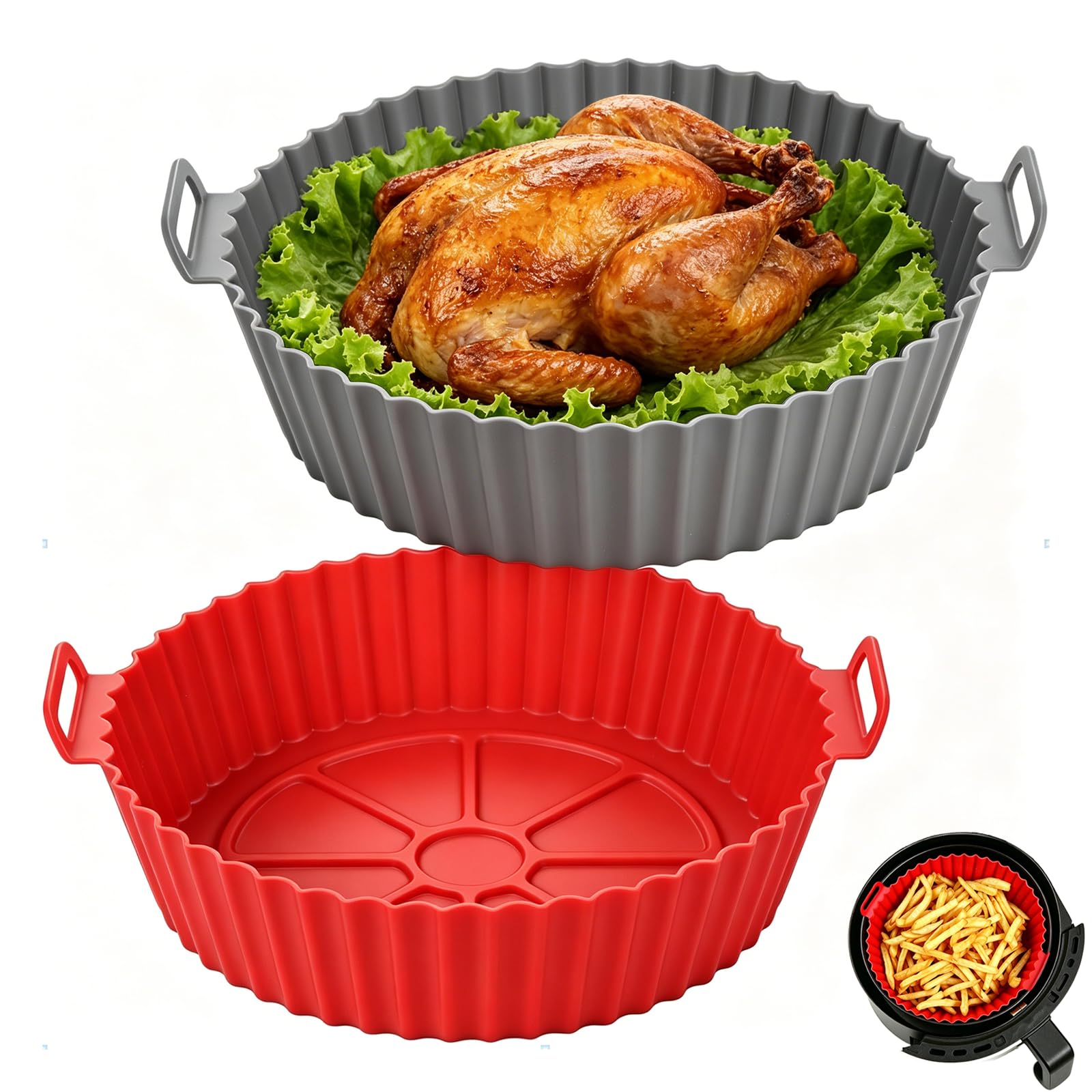 Silicone Air Fryer Liners Round,Pot 2 Pcs 6.5inch Reusable Air Fryer Basket | Foopama Fit 3-5qt Reusable Non-Stick Silicone Liners Air Fryer Accessories for Air Fryer Inserts Oven Baking Tray Microwave