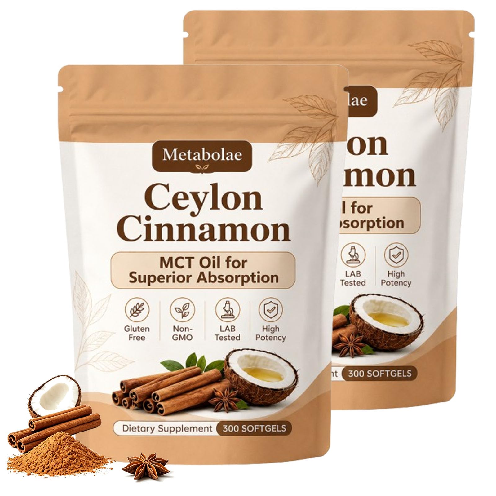 Metabolae Ceylon Cinnamon with MCT Oil, Sri Lankan Cinnamon, 600 Softgels