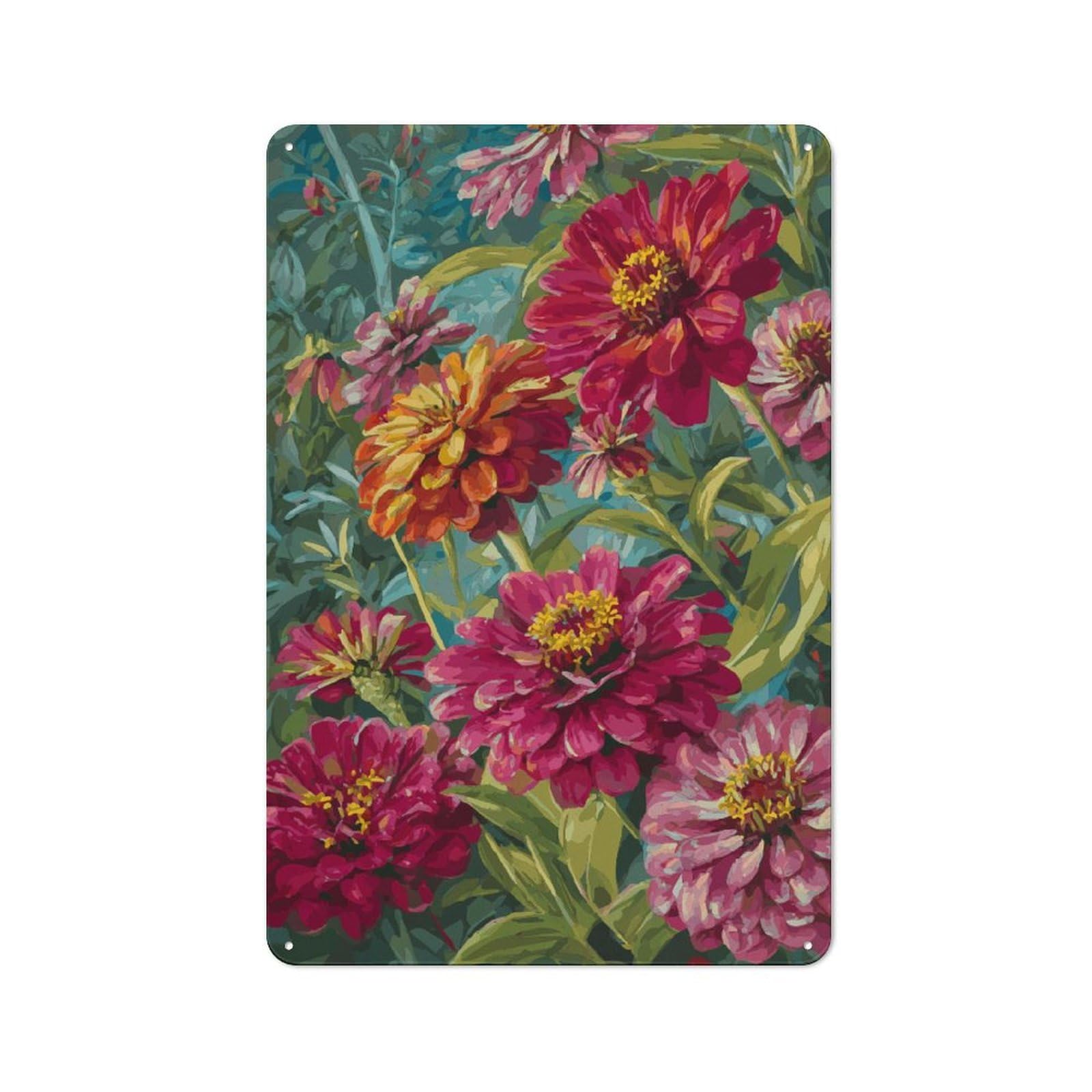 Junmoney Vibrant Zinnia Blooms Metal Sign 30X20cm With For Workshop Wall, Retro Decor, For Garage, Workshop And Man Cave Decoration