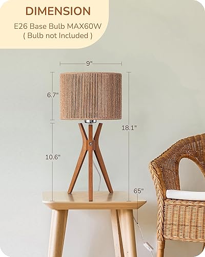 Miniatura 5 de EDISHINE Lámpara de mesa de ratán de 17.5 pulgadas, lámpara de noche de madera con pantalla tejida de cuerda de papel hecha a mano, lámpara de