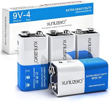 9V Batteries 6F22 Square Battery 4 Pack for Smoke Detector Alarm System, Wireless doorbell, Electronics Long-Lasting