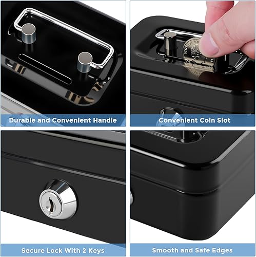 Miniatura 6 de Caja de efectivo con candado, pequeña y bonita caja de seguridad con ranura para dinero, mini caja de monedas portátil de casino de 4.5 x 3.4 x 2.4