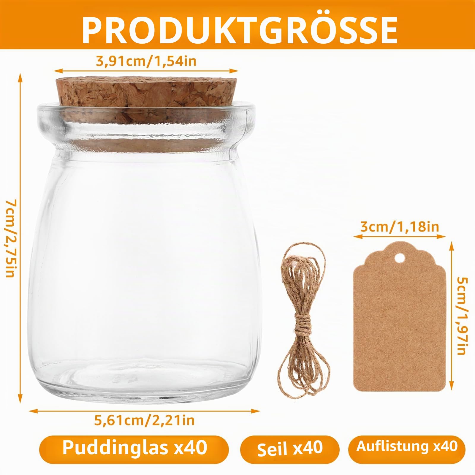 APACALI 40 Stück Kleine Gläser mit Korken, 100ml Dessertgläser, Joghurtgläser mit deckel, Joghurt-Gläser, Weckgläser Glas Einweckgläser Tulpenglas für Marmeladen, Gelees, Honig, Desserts