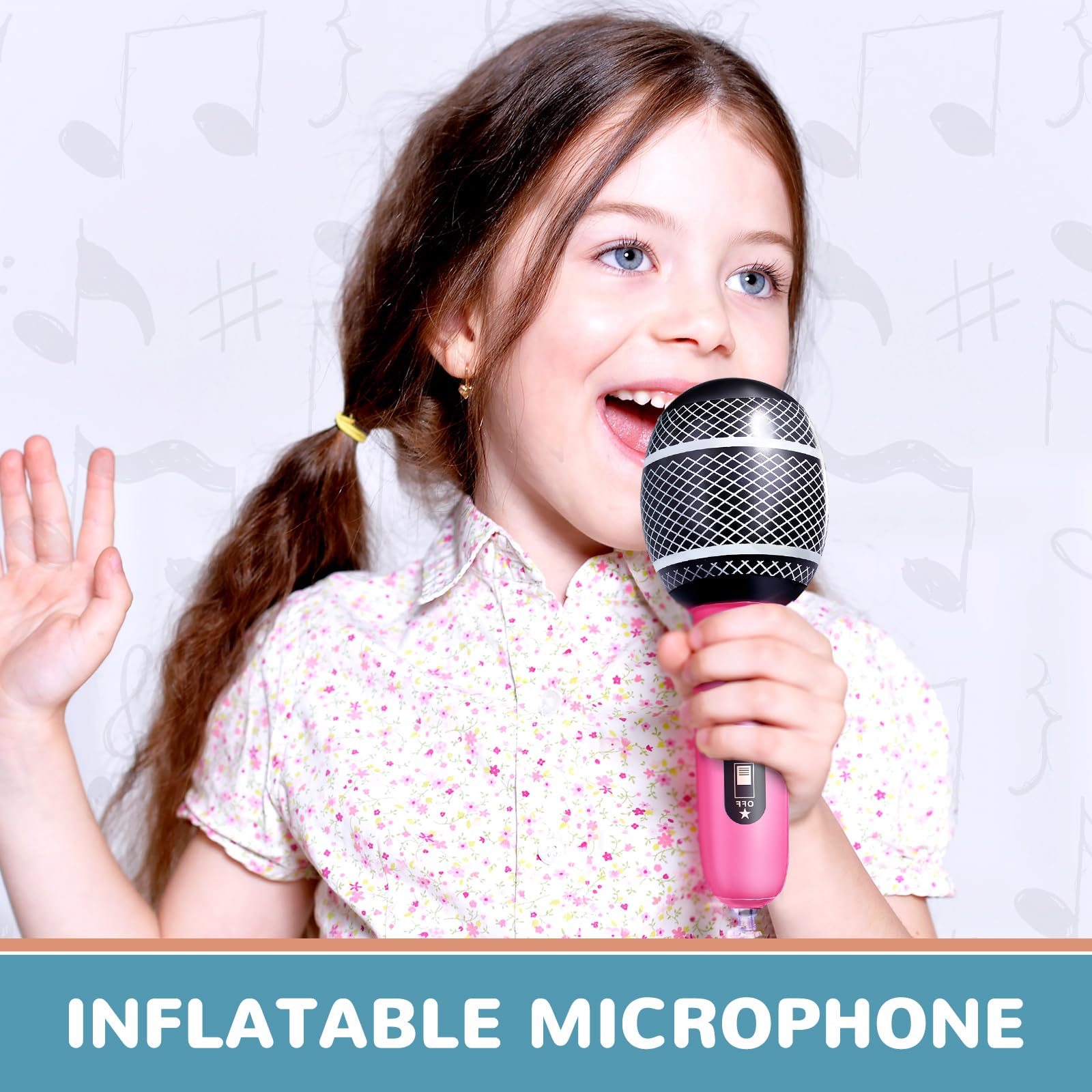 42 micrófonos inflables, colores surtidos, accesorios de micrófono inflables, juguetes de plástico para niños, concierto musical, decoración de fiesta de cumpleaños, suministros de juego de 5