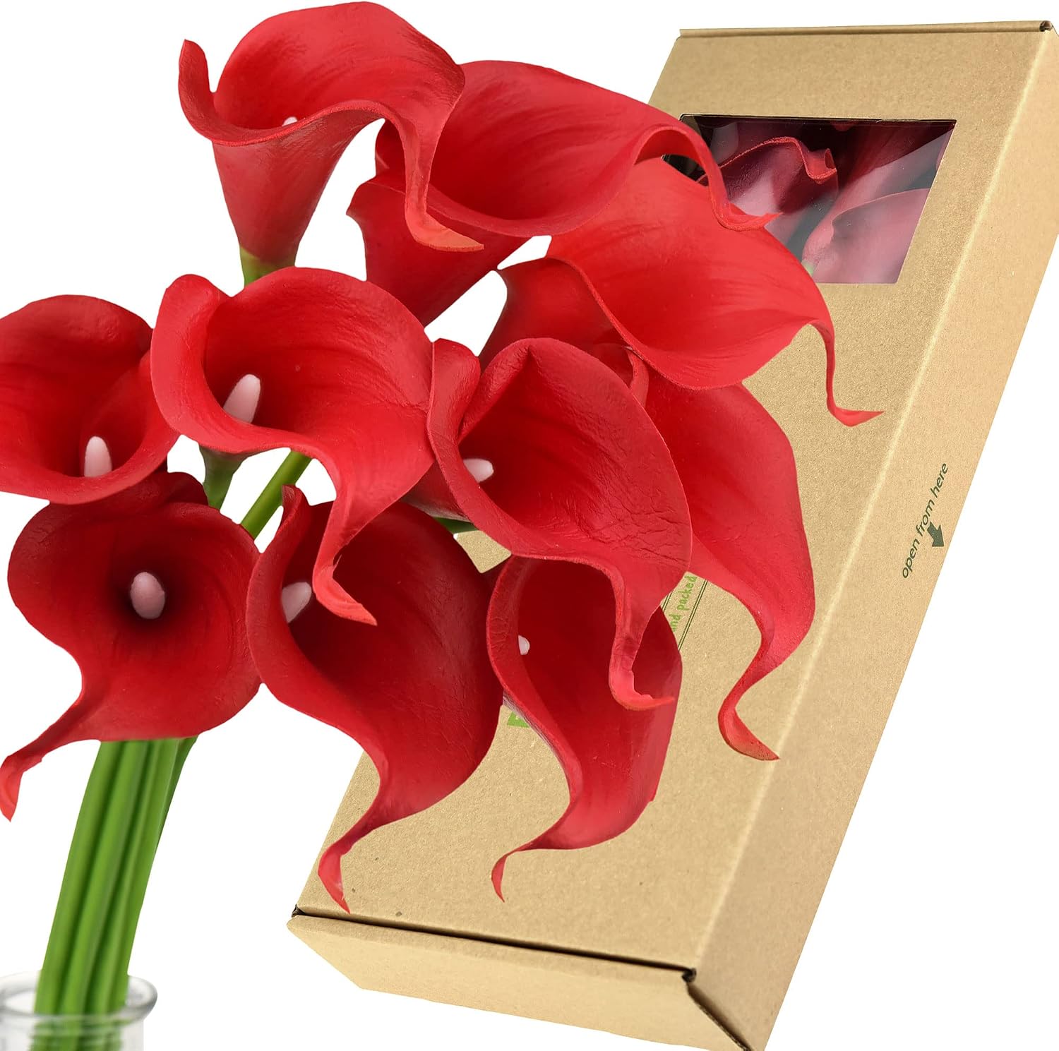 FiveSeasonStuff 10 Stems Real Touch Calla Lilies Artificial Flower Bouquet, Perfect Wedding, Bridal, Party, Home Office Décor DIY (Red)