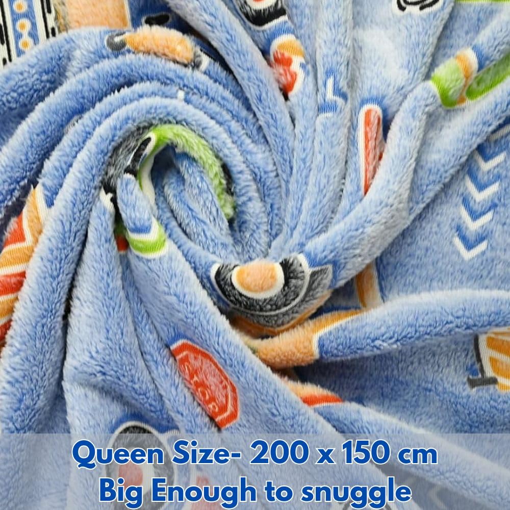 Happy Hues Vehicles Glow in The Dark Blanket-200 x 150 cm- Super Soft Fluffy Flannel Fleece All Season Blanket for Babies-Toddlers-Kids & Teen Boys & Girls-Gifting Ideas for 0-15 Years 4