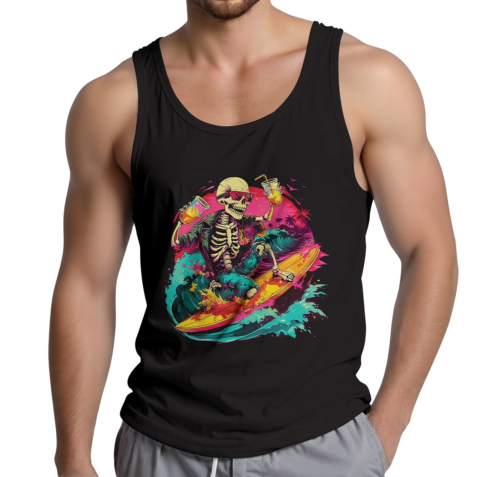 Vests For Men Uk, Men's Summer Tank Tops Casual Sleeveless Shirt Breathable Comfortable Loose Fit Printed Graphic Tee For Outdoor Activities And Daily Wear