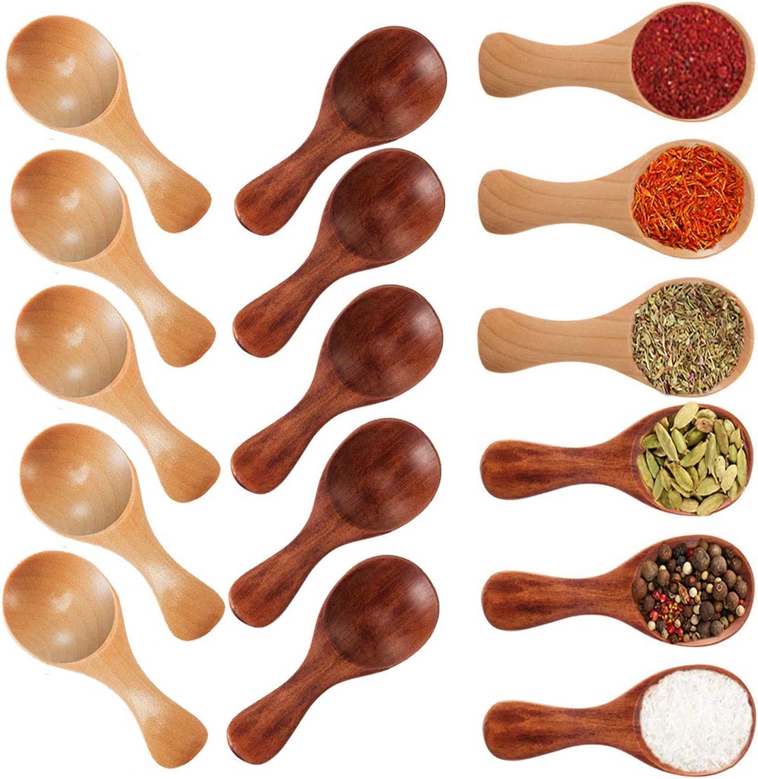 Small Wooden Salt Spoon - Chougui 20 Pack Mini Wood Spoon with Short Handle, Perfect for Small Jars of Jam, Spices, Condiments, Seasoning, Sugar, Honey, Coffee, Tea, Mustard, Ice Cream, Milk Powder