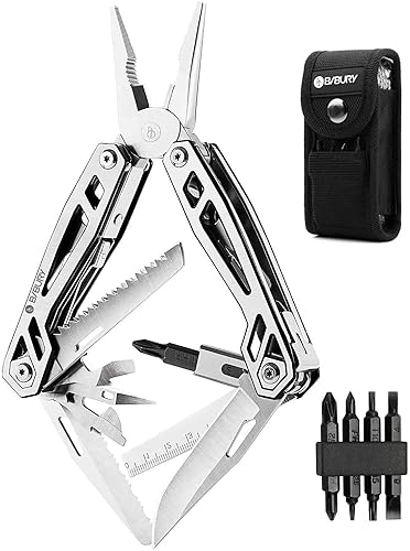 BIBURY Multitool with Pocket Knife, 21-in-1 Stainless Steel Pliers with Screwdriver, Safety Locking Multi tools with EDC Knife for Survival, Camping, Fishing, Repair, Birthday Gifts for Men Women