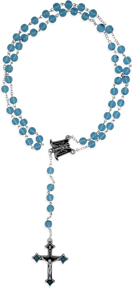 Amazon.com: Venerare Blue Marian Rosary with Polished Glass Beads