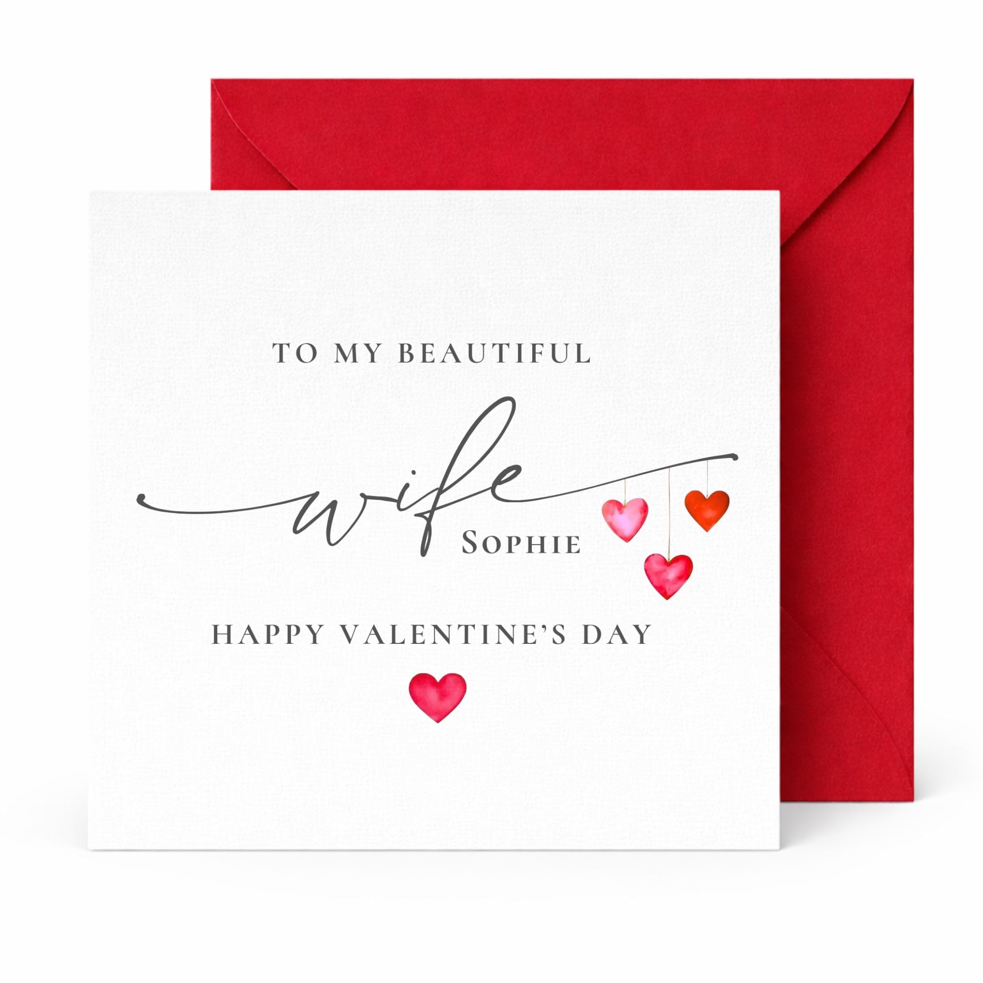 Wife Valentine’s Day Card, To My Beautiful Wife Card, Elegant Script Design, Custom Name Romantic Valentine Card for Her