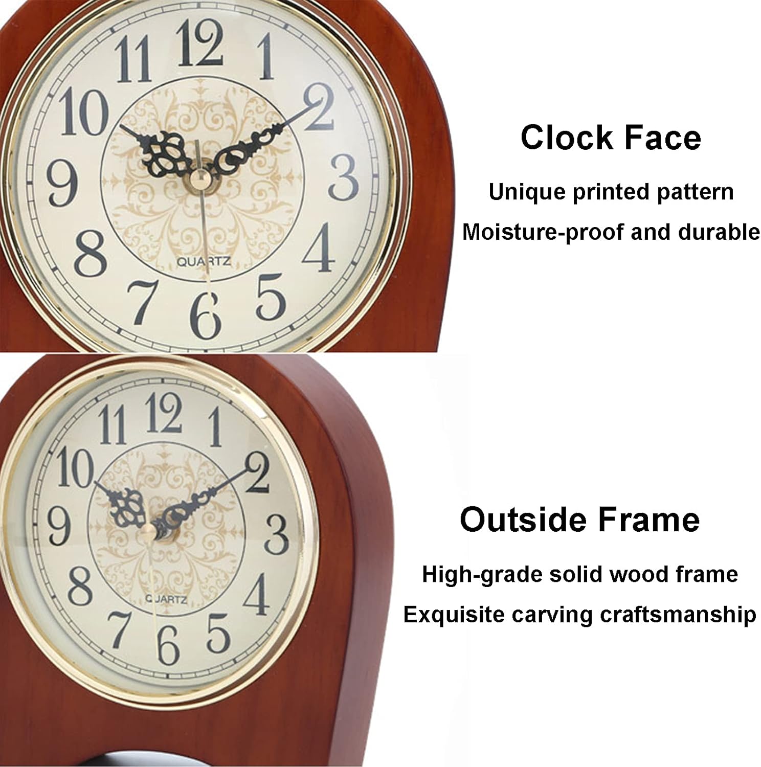 Wood Grain Mantel Clock Battery Powered Mantle Clock Solid Wood Mantlepiece Clock Mute Quartz Clock Decorative Table Clock Desk Clock Suitable