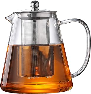 Glass Teapot with Stainless Steel Infuser,for Blooming Tea, Loose Tea, (43oz,1.3L) Holds 4-6 Cups, JOYEUX Glass Tea Pot Se...