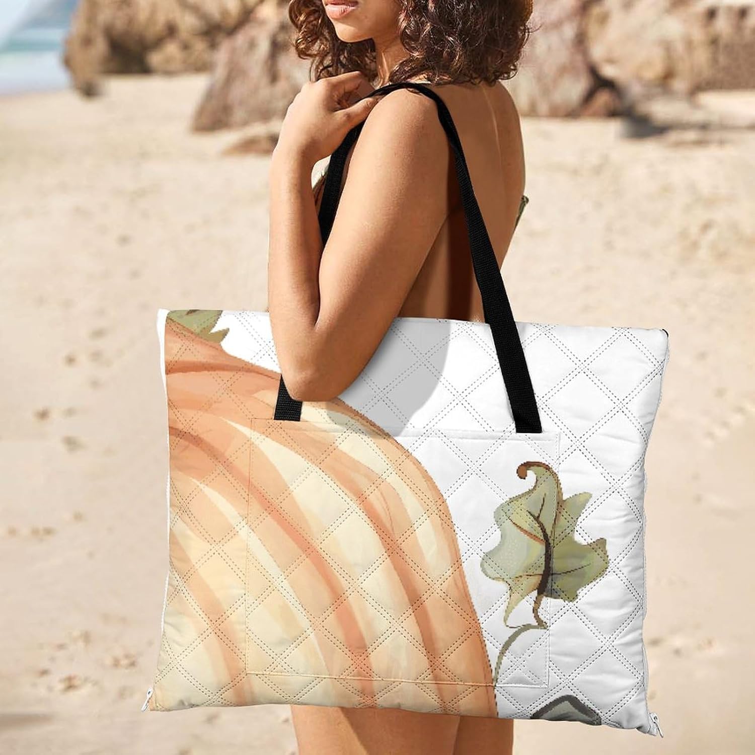 Fall Watercolor Pumpkins Picnic Blanket with Zipper Water Resistant Sand Free Picnic Mat Washable Foldable Easy Carry Beach Blanket for Lawn Beach Hiking Camping