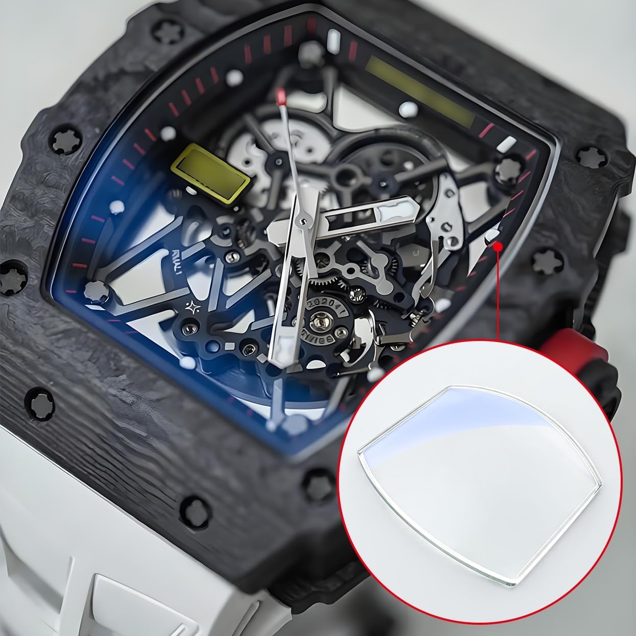 Watch Sapphire Crystal Glass Replacement For Richard Mille RM030/RM011/RM35 34.5 * 32.4 mm(Silvery Blue)