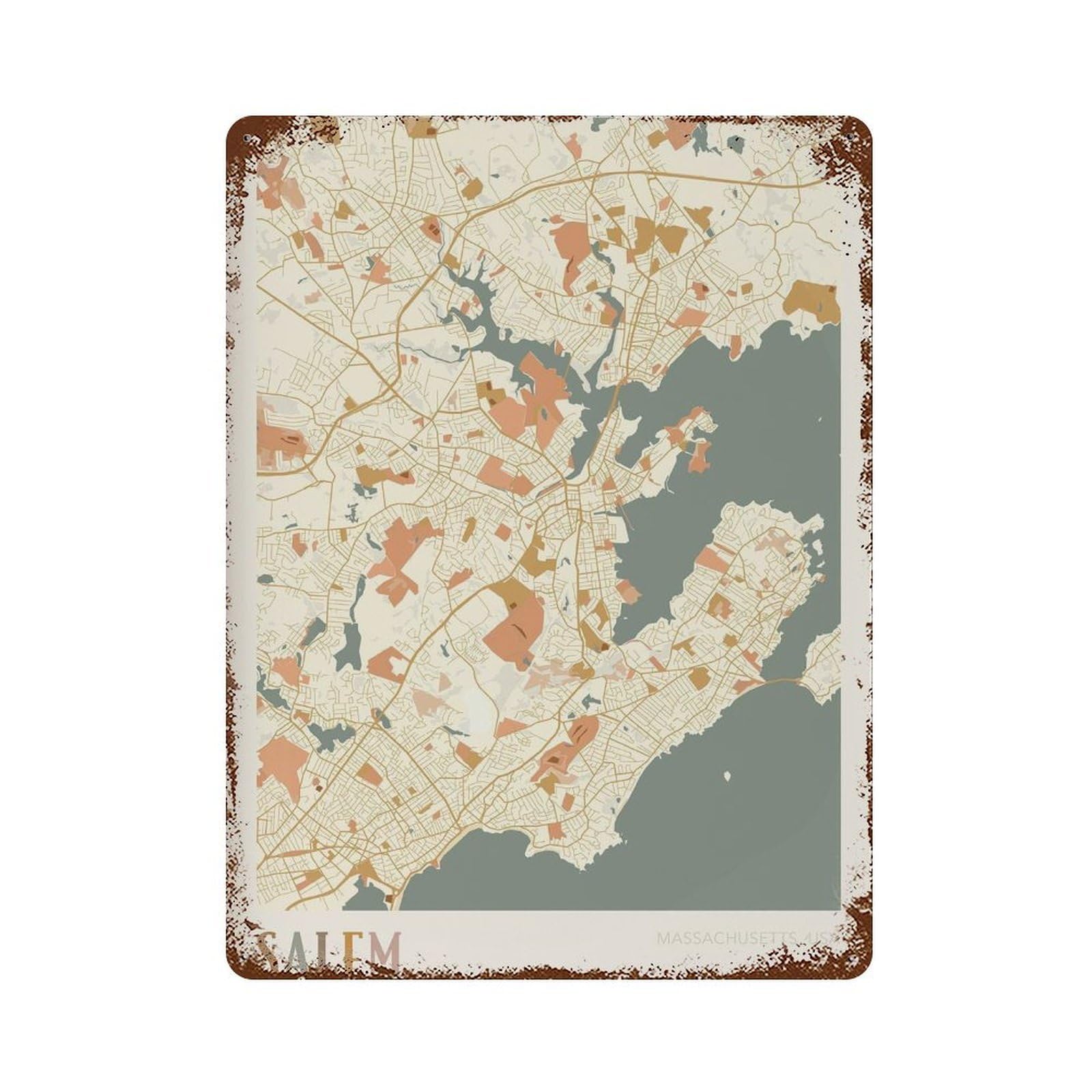 xiaoxiaoshen Salem Map Massachusetts Travel Gift Boho Wall Decor Art Metal Tin Poster Modern Home Decor Art Home Bar Shop Decorations Vintage Sign 40x30cm