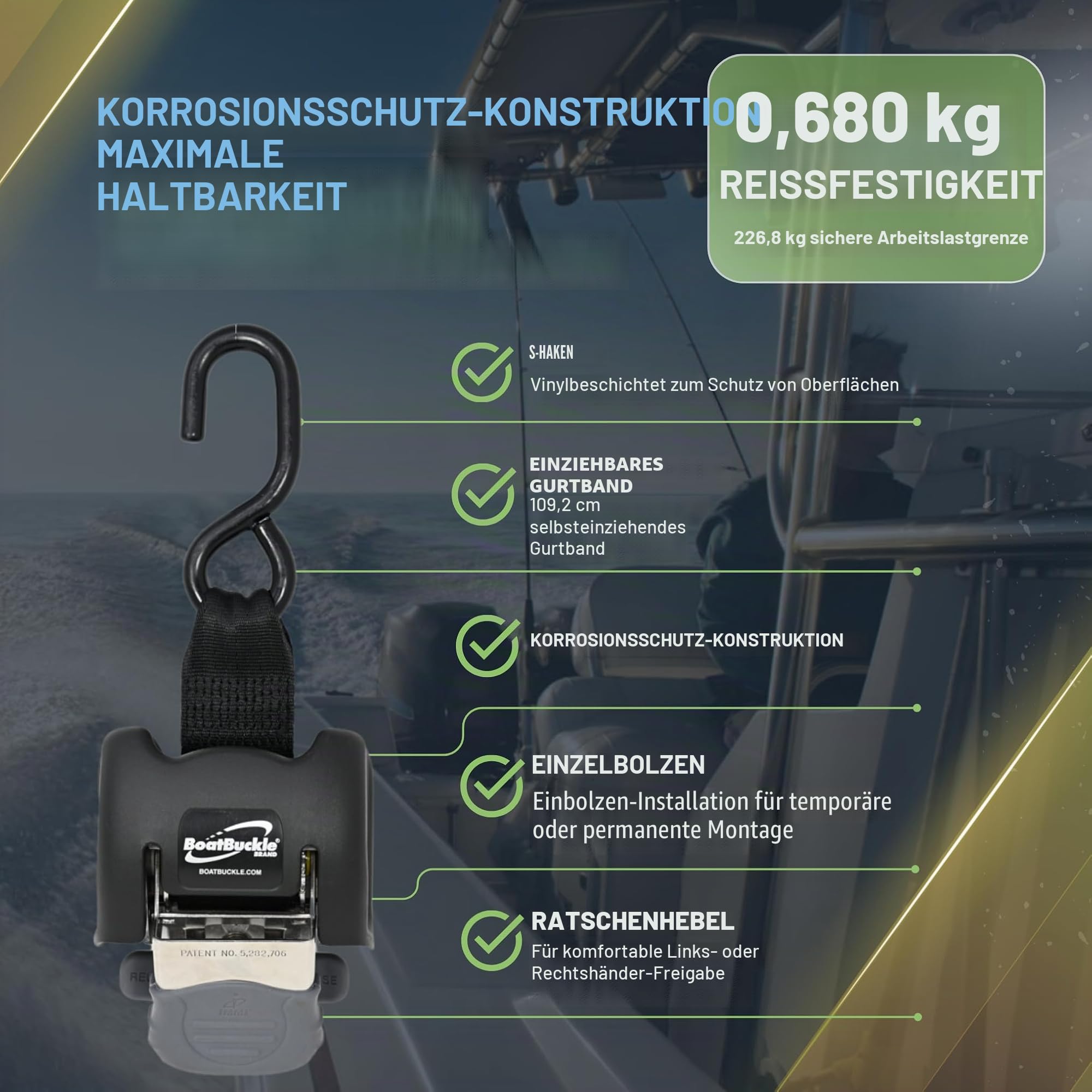 BoatBuckle G2 Edelstahl-Spanngurt (schwarz), 1 Paar