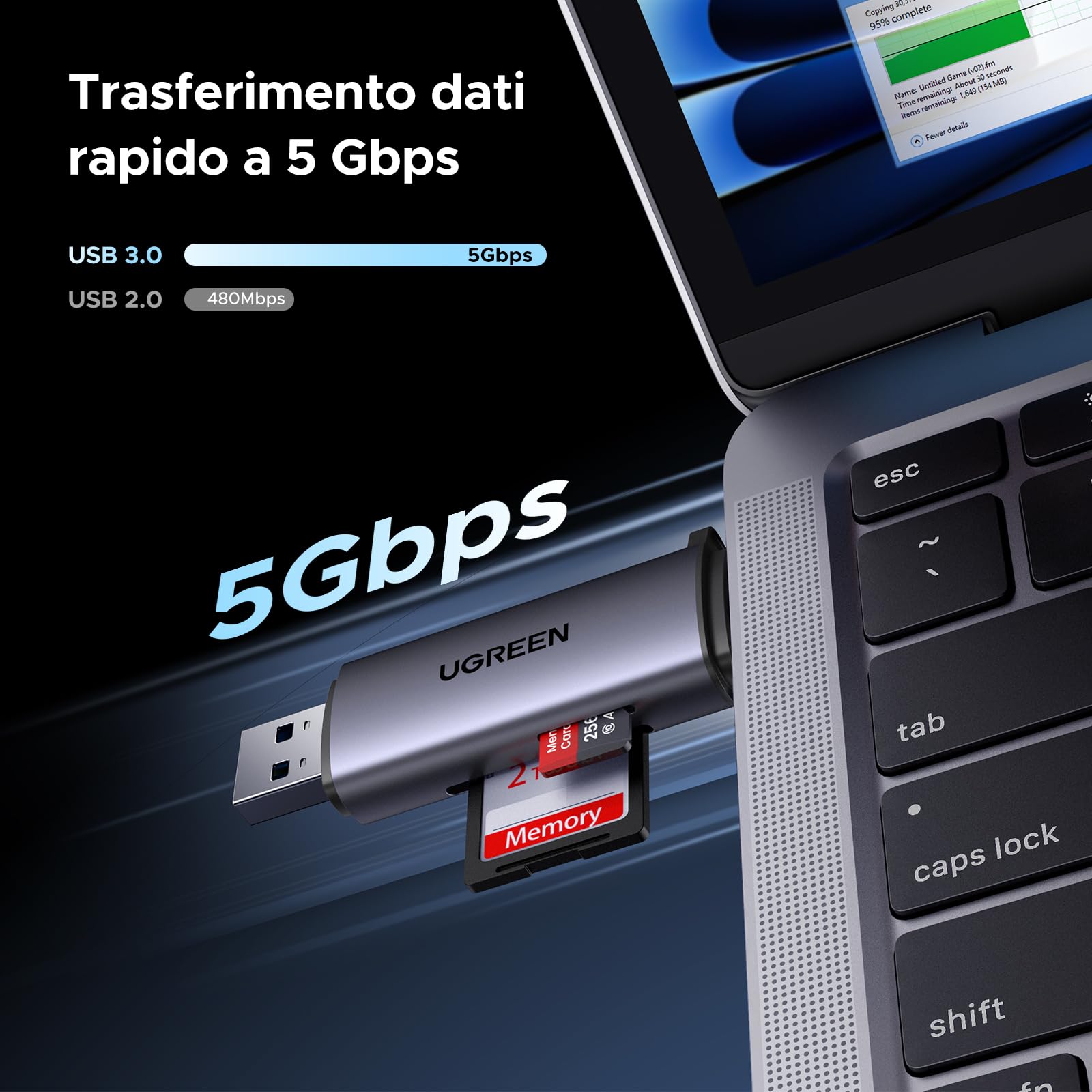 UGREEN 2 in 1 Lettore Schede SD Micro SD USB C USB A 3.0 OTG Card Reader Tipo C Adattatore per Scheda 5Gbps Compatible con iPhone 17 Pro Max Air MacBook Pro iPad Pro Galaxy S25 24 Mate70 P70
