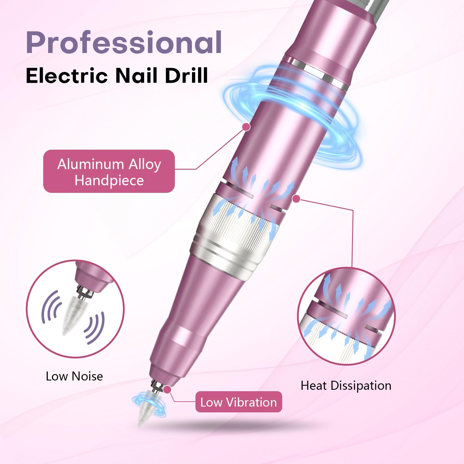 TUOBEO Nagelbohrer, elektrisches Nagelfeilen-Set, 45000 U/min, professionelles Efile-Nagelset, kabellos, tragbar, wiederaufladbar, Acryl-Gel-Nagellackentferner, Maschine, Pediküre, Maniküre-Werkzeug