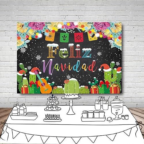 Miniatura 4 de MEHOFOND Telón de fondo de Feliz Navidad para fiesta, fiesta mexicana de Feliz Navidad, copo de nieve, fondo de fotografía, decoración de cactus,