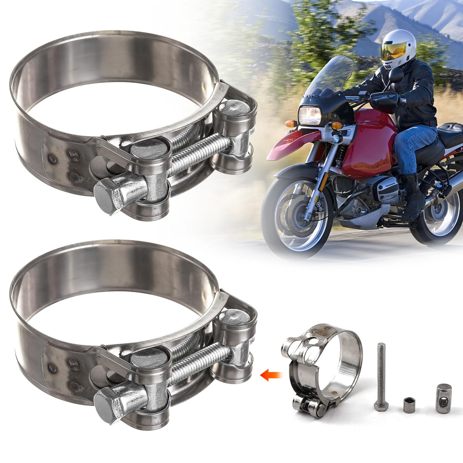 2 Morsetti Per Tubi In Acciaio Inox 304 Regolabili 52-55 Mm - Per Scarichi Auto E Moto - Foto 10