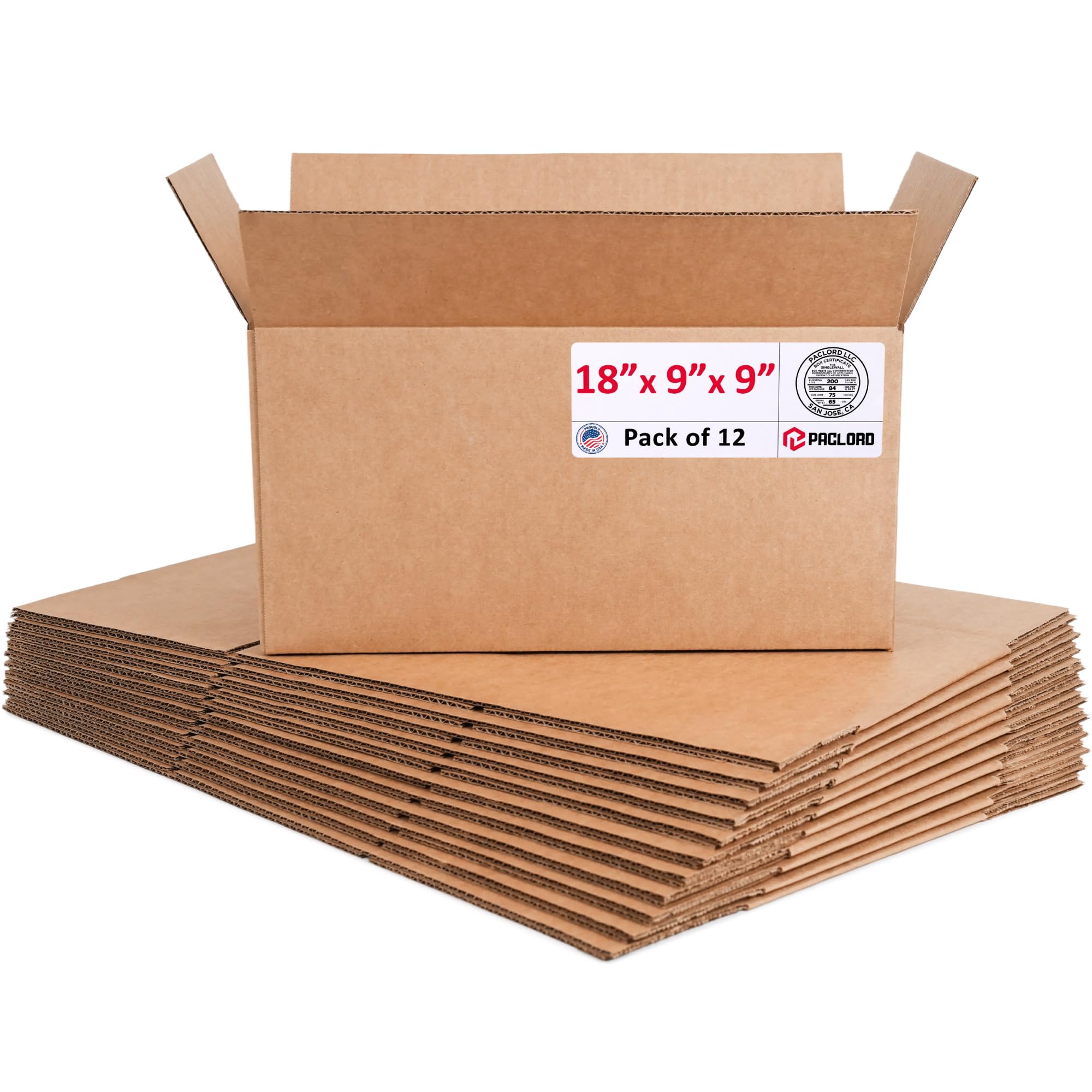 Long Cardboard Boxes 18"L x 9"W x 9"H (Pack of 12) - USA-Made Packing Boxes for Moving, Shipping, or Storage - USPS, UPS, FedEx Approved - Professional Packing Supplies for Moving | USA-Made Packing Boxes for Moving, Shipping, or Storage - USPS, UPS, FedEx Approved - Professional Packing Supplies