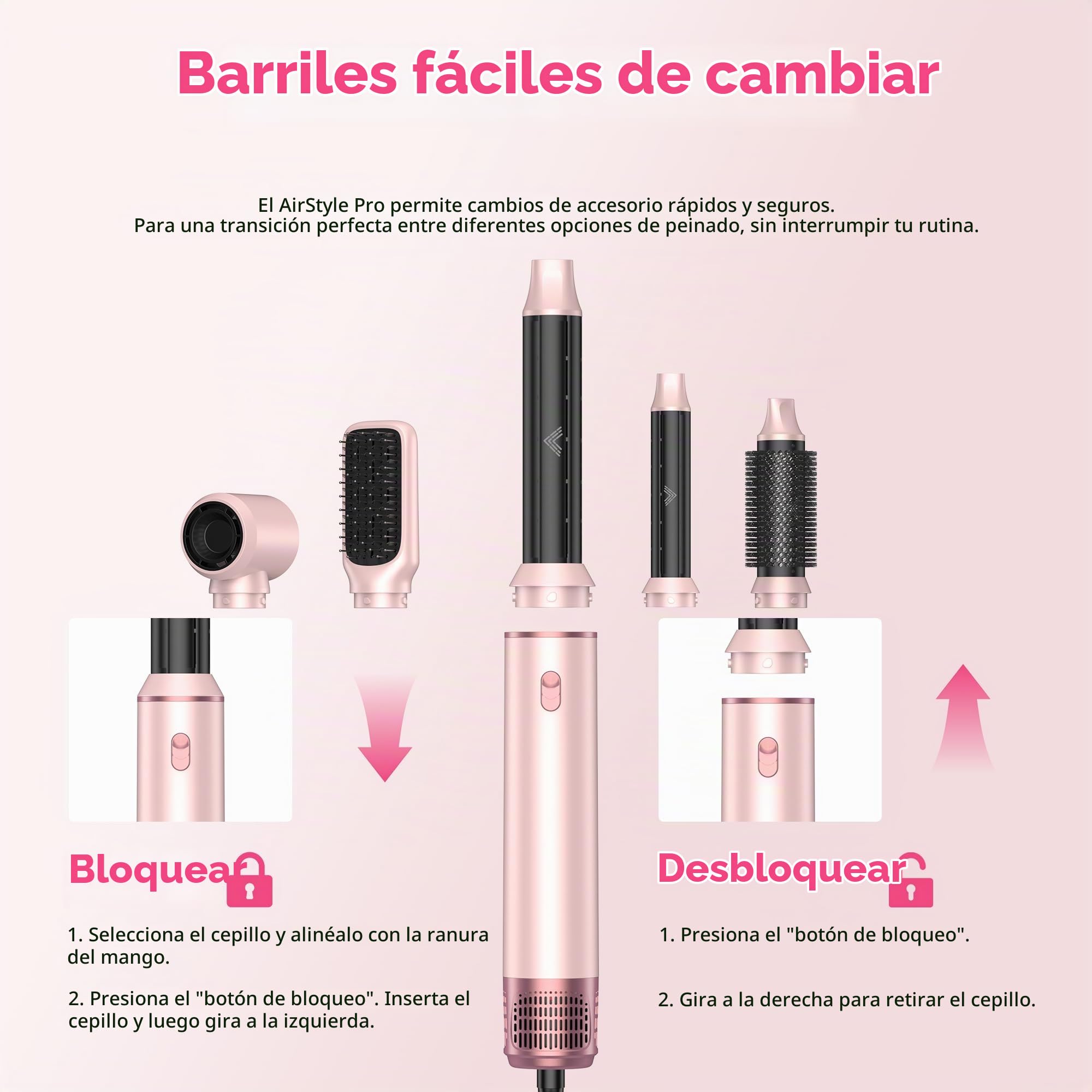 Atopskins Air Styler Secador 5 en 1 Secador Moldeador de Pelo 5 Cabezales, Caliente con Rizador, Thermal Brush, moldeador pelo Cepillo Secador Pelo uego de brochas para secar el cabello