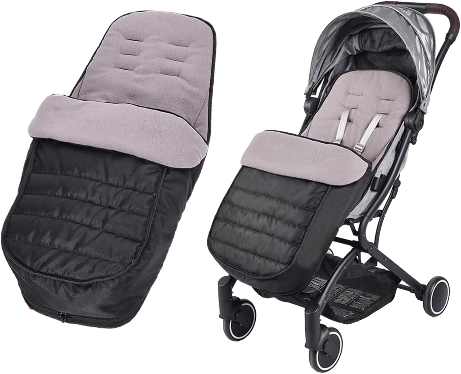 Universal Pushchair Footmuff Fleece Lined Stroller Pram Waterproof and Windproof 2 in 1 Foot Cover Winter Warm Detachable Baby Stroller Liner Infant Toddler Buggy Thicken Footmuff Bag with Dual-zips