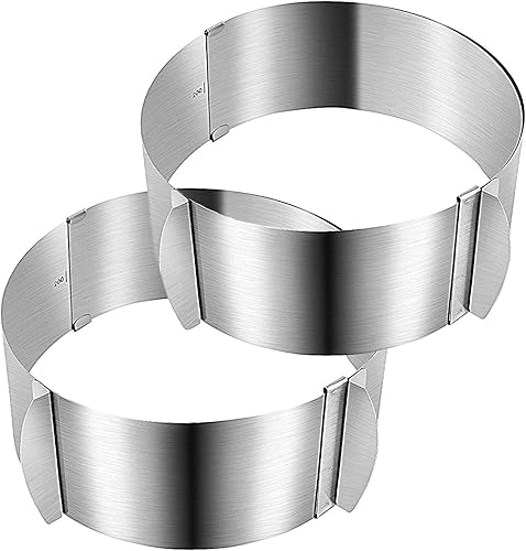 ZOENHOU Paquete de 2 anillos de molde de pastel de 6 a 12 pulgadas, molde de acero inoxidable para hornear pasteles ajustables, herramientas de