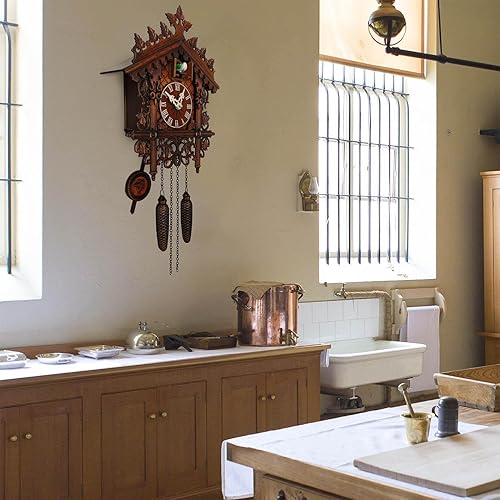 Miniatura 2 de Reloj de cuco de cuarzo casa de bosque negro reloj de pared para colgar en el hogar decoración del hogar reloj de Navidad reloj de cuco reloj de