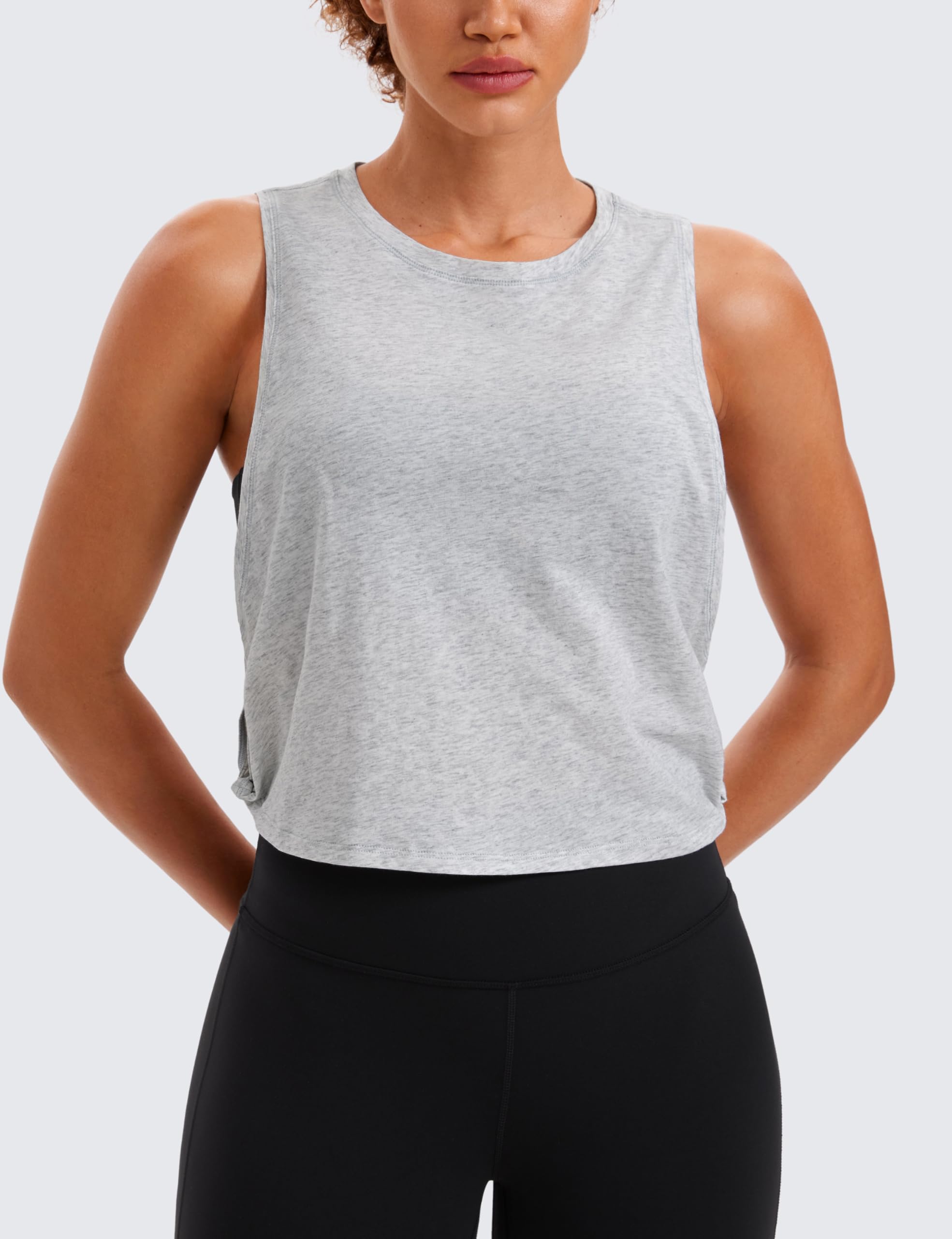 CRZ YOGA Mujer Algodón Pima Camiseta Sin Mangas de Fitness Ropa Deportiva Cuello Redondo Crop Top