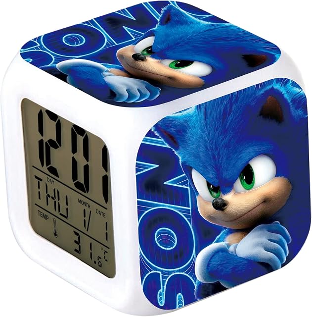 PADIEOE Sonic the Hedgehog Alarm Clock-Digital Clock with Temperature Big LED Digit Display-Smart Alarm Clock for Kids,Teenagers Bedroom (Sonic Holding Arms)
