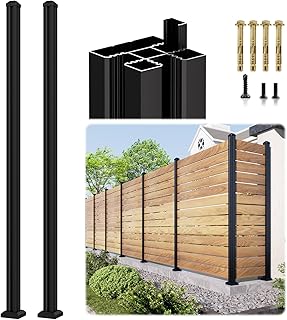 2 Pack 6FT 3-Way Aluminum Fence Post, 1.8mm Thick Walls & 10mm Base, Matte Black Wood Fence Post, Rustproof & Weather-Resistant for Outdoor Privacy Panels