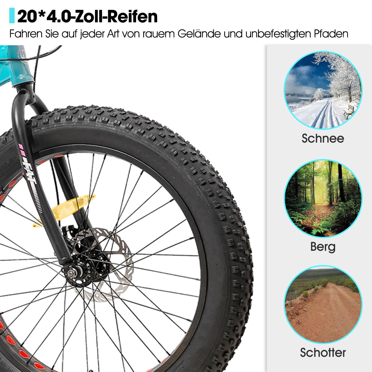 Hiland rower górski dla dzieci, 20", 7 biegów, Fat Tires, podwójne hamulce tarczowe, rower dla chłopców i dziewczynek, zielony