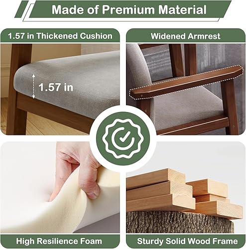 Miniatura 7 de Silla de comedor tapizada de madera maciza, silla de comedor moderna de mediados de siglo con respaldo curvado y reposabrazos para cocina, sala de