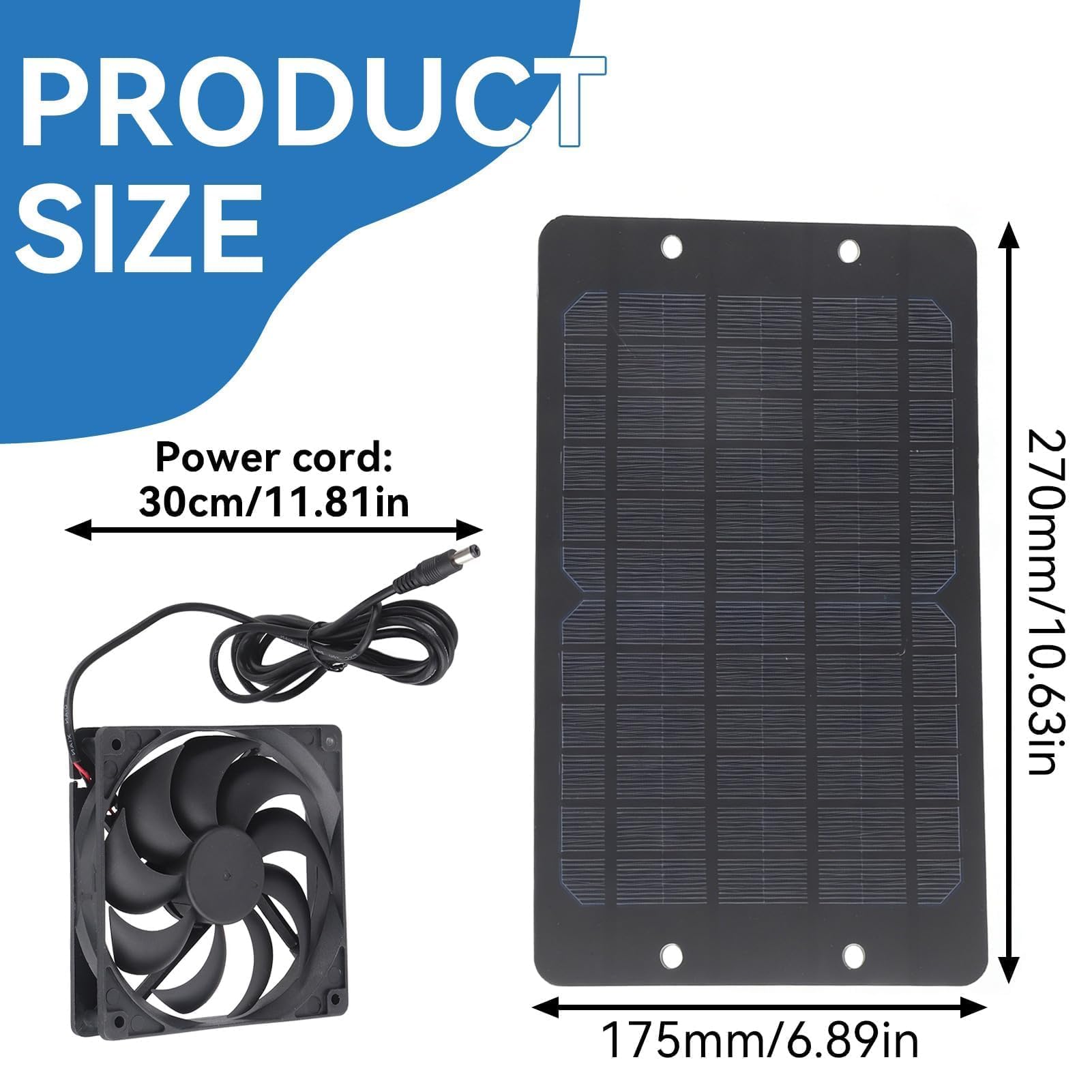 Kit de Ventilador Panel Solar 10W 800mA, Extractor circulación Aire Dual, Equipo ventilación para Exteriores, Ventilador Aire Escape con Cable alimentación 30cm Largo