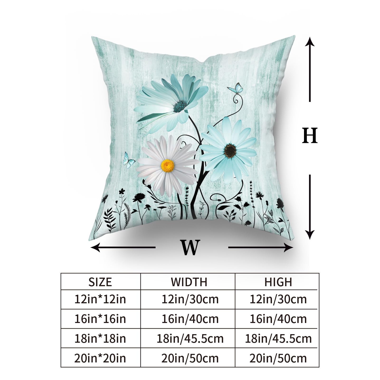 Giwawa Lot De 2 Housses De Coussin 40x40 Cm – Style Rustique Vintage, Motif Marguerites Et Planches, Double Face, Fermeture Zip