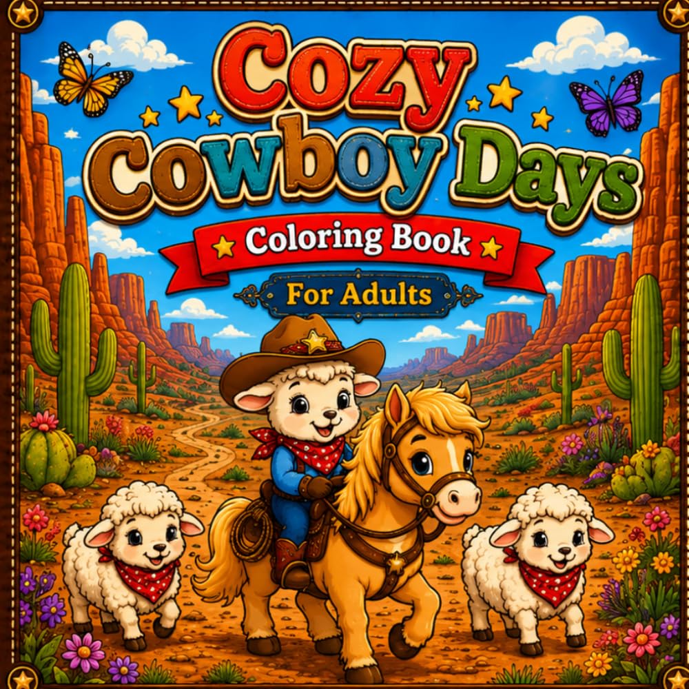 Cozy Cowboy Days Coloring Book For Adults: Bold & Easy Cowboy-Themed Designs for Relaxation & Fun