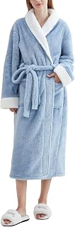 Women's Robe Plush Fleece Bathrobe Long Fluffy Robe Soft Cozy Loungewear