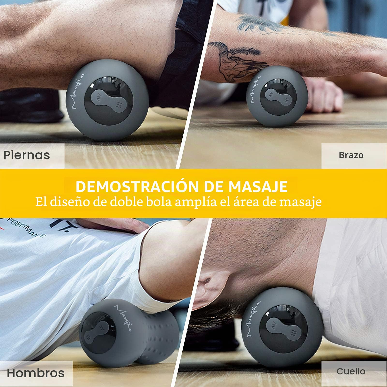 Bola de Masaje Eléctrica,Bola de Lacrosse Calentada con Maní Doble para Liberación Miofascial Masaje Muscular de Tejido Profundo Punto Gatillo Fisioterapia,Alivio del Dolor, Gris