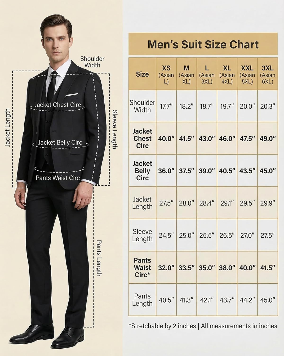 MY'S Men's 3 Piece Suit, Slim Fit Jacket Pants and 5-Button Vest, Notch Lapel Tuxedo for Wedding Business Prom Dinner
