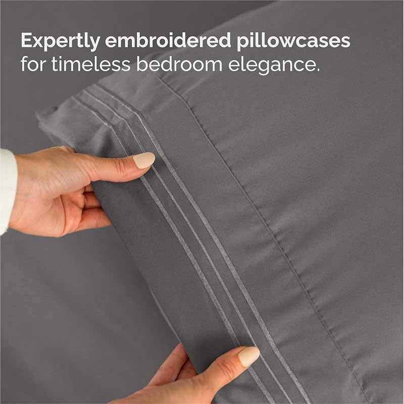 King Size 4 Piece Sheet Set - Comfy Breathable & Cooling Sheets - Dark Grey image 6